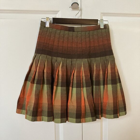 Vintage Handmade Kilt Womens Tartan Plaid Pleated Orange Green - Picture 1 of 6